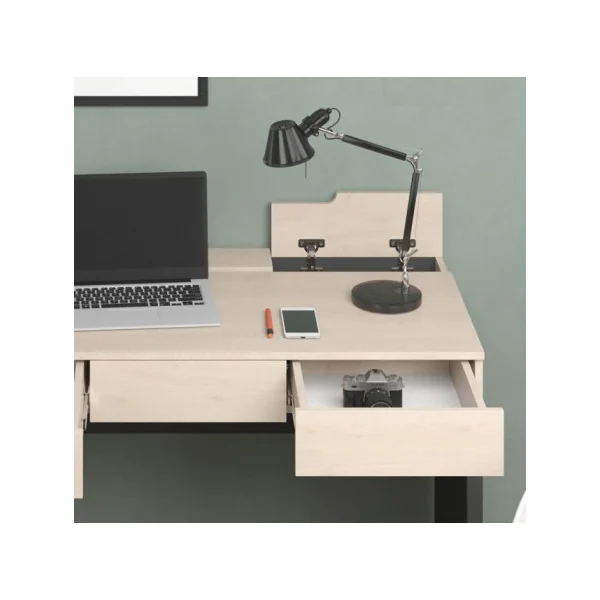 Bureau érable et anthracite avec compartiments cachés Bureau informatique avec rangement