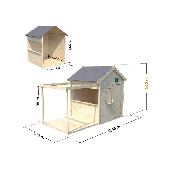 Cabane de jardin avec pergola Maisonnette pour enfant en épicéa maisonnette avec terrasse Maison enfant de jardin