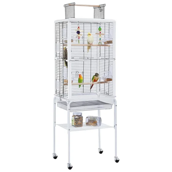 Cage oiseau blanche avec support pour perruche calopsitte inséparable canari et mandarin