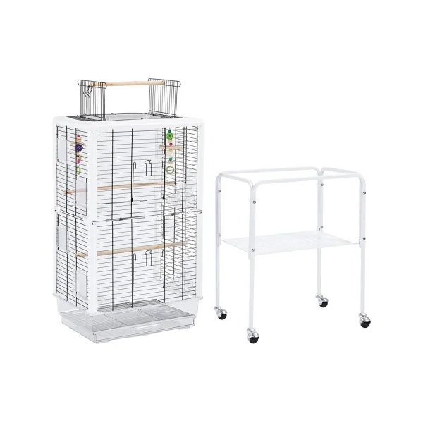 Cage oiseau blanche avec support pour perruche calopsitte inséparable canari et mandarin