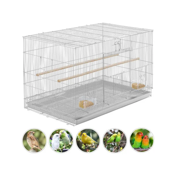 Cage élevage 77cm Grise Bac Plastique pour inséparable canari mandarin