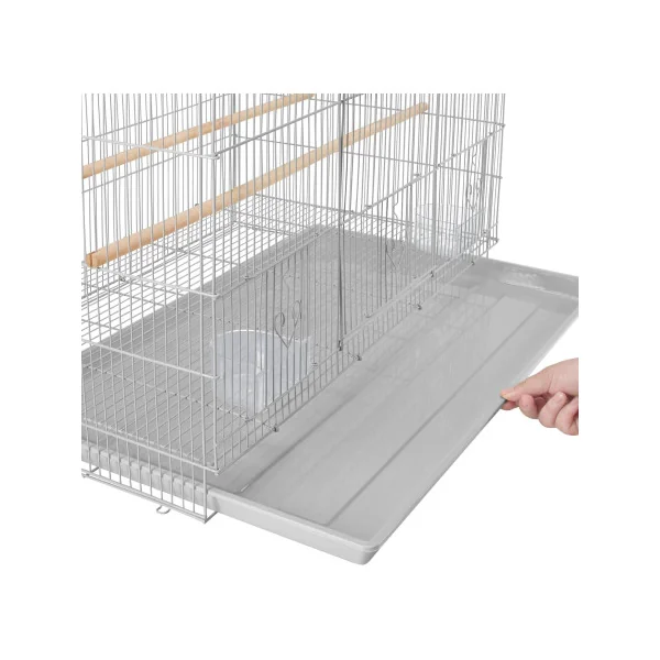 Cage élevage 77cm Grise Bac Plastique pour inséparable canari mandarin