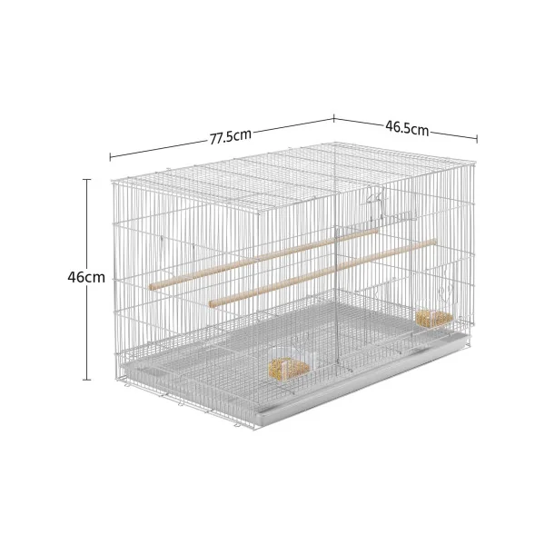 Cage élevage 77cm Grise Bac Plastique pour inséparable canari mandarin