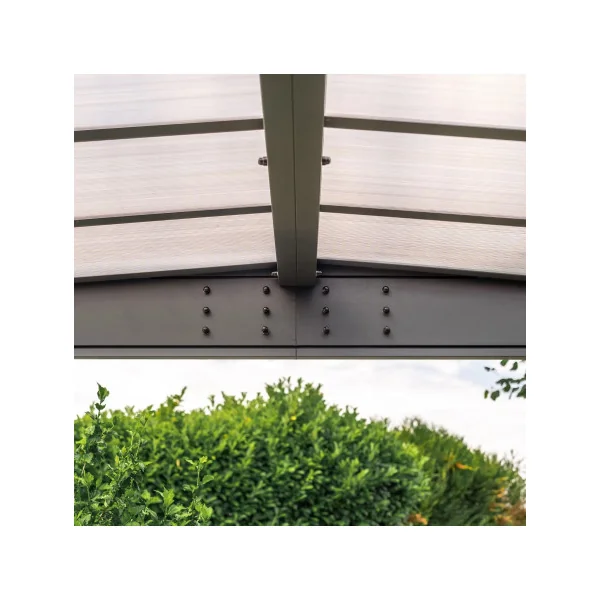 Carport adossé 16,29m² double pente Carport en Aluminium Toit en polycarbonate Fabrication en France