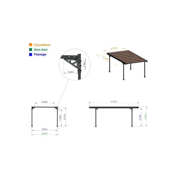 Carport camping car 17,89m² Carport en Aluminium Toit en polycarbonate Fabrication en France