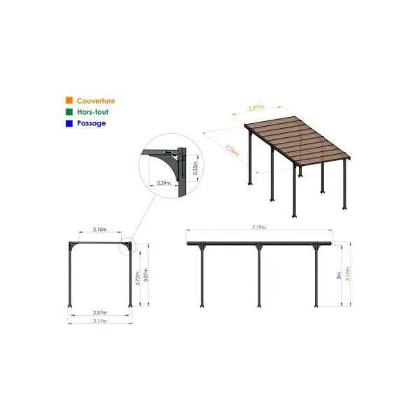 Carport camping car 22,79m² Carport en Aluminium Toit en polycarbonate Fabrication en France
