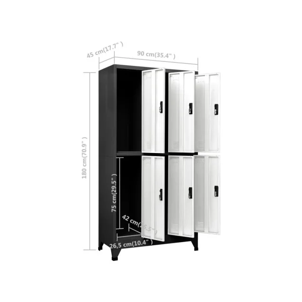 Casier vestiaire anthracite et blanc Armoire acier x6 Vestiaire professionnel Armoire métal 6 cases