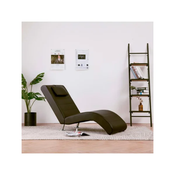 Chaise longue relaxation marron pied design fauteuil de salon design en similicuir