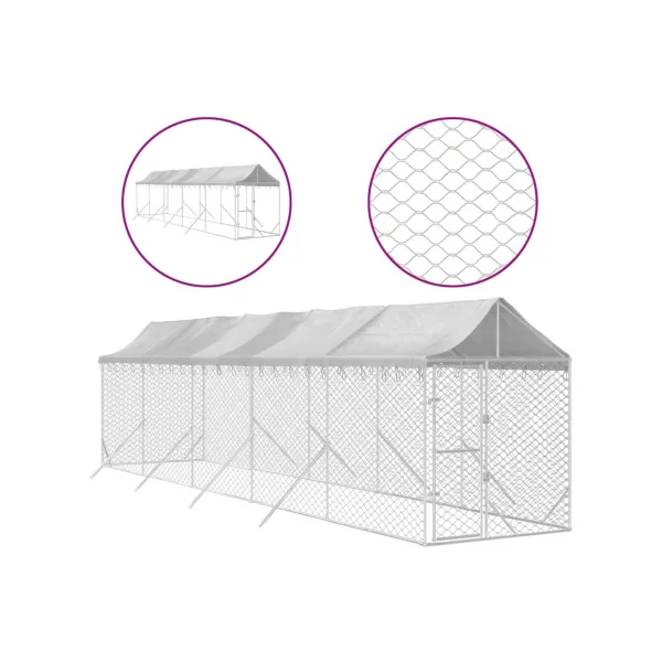Chenil grillagé avec Toit 10x2x2,50m 20m² Enclos extérieur galvanisé pour chien