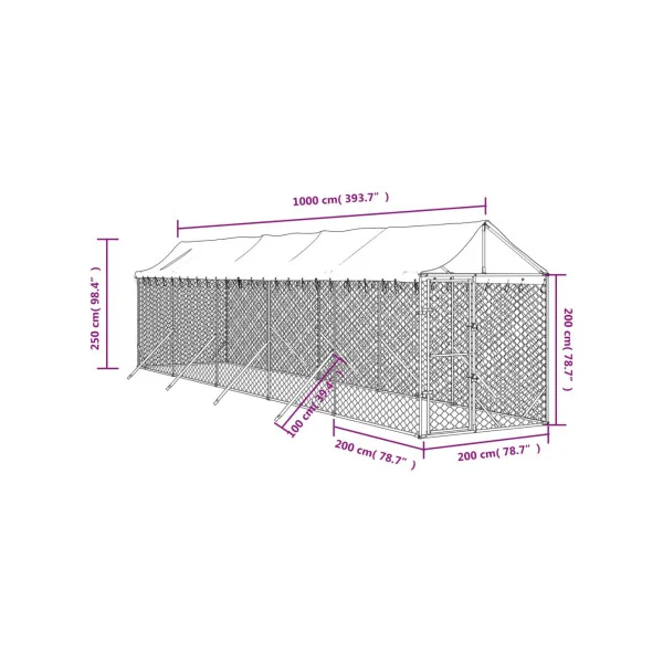 Chenil grillagé avec Toit 10x2x2,50m 20m² Enclos extérieur galvanisé pour chien
