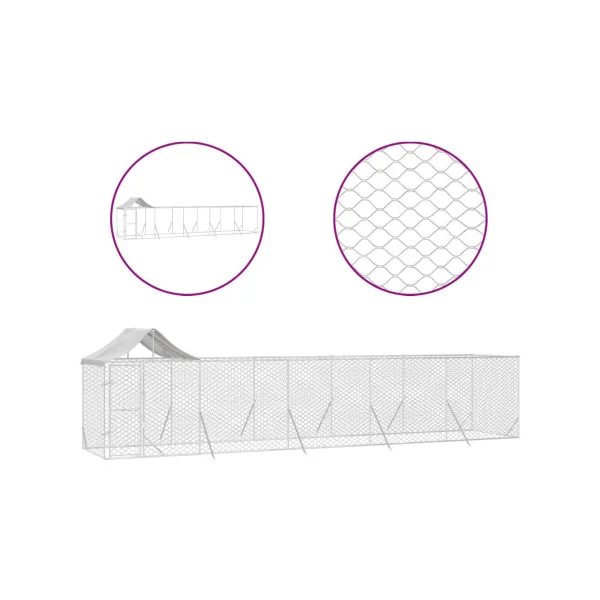 Chenil grillagé avec Toit 10x2x2,50m 20m² Enclos extérieur galvanisé pour chien