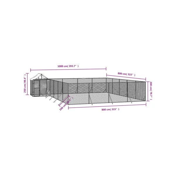 Chenil grillagé avec Toit 10x8x2,50m Enclos extérieur galvanisé