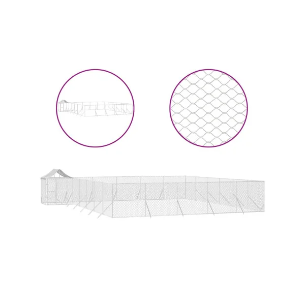 Chenil grillagé avec Toit 12x12x2,50m Enclos extérieur galvanisé pour chien