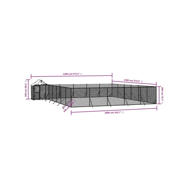 Chenil grillagé avec Toit 12x12x2,50m Enclos extérieur galvanisé pour chien