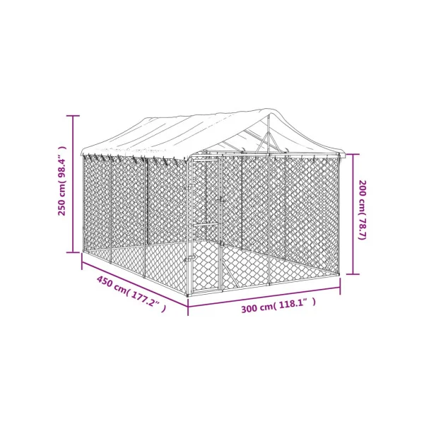 Chenil grillagé avec Toit 3x4,50x2,50m 13,5m² Enclos extérieur galvanisé