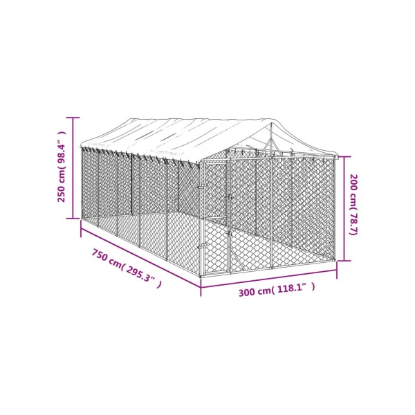 Chenil grillagé avec Toit 3x7,50x2,50m 22m² Enclos extérieur galvanisé