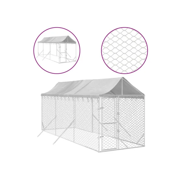 Chenil grillagé avec Toit 6x2x2,50m 12m² Enclos extérieur galvanisé