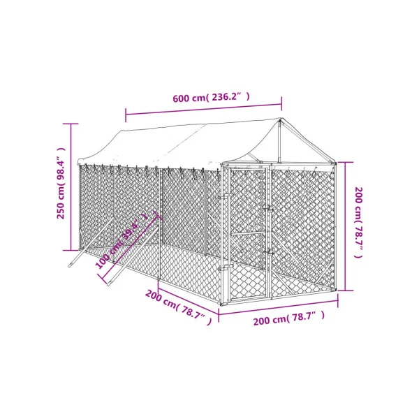 Chenil grillagé avec Toit 6x2x2,50m 12m² Enclos extérieur galvanisé