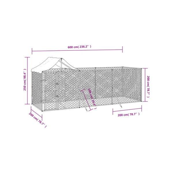 Chenil grillagé avec Toit 6x2x2,50m 14,4m² Enclos extérieur galvanisé pour chien