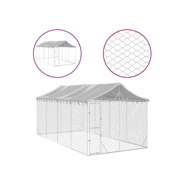 Chenil grillagé avec Toit 6x3x2,50m 18m² Enclos extérieur galvanisé pour chien