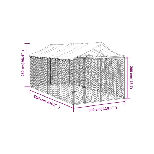 Chenil grillagé avec Toit 6x3x2,50m 18m² Enclos extérieur galvanisé pour chien