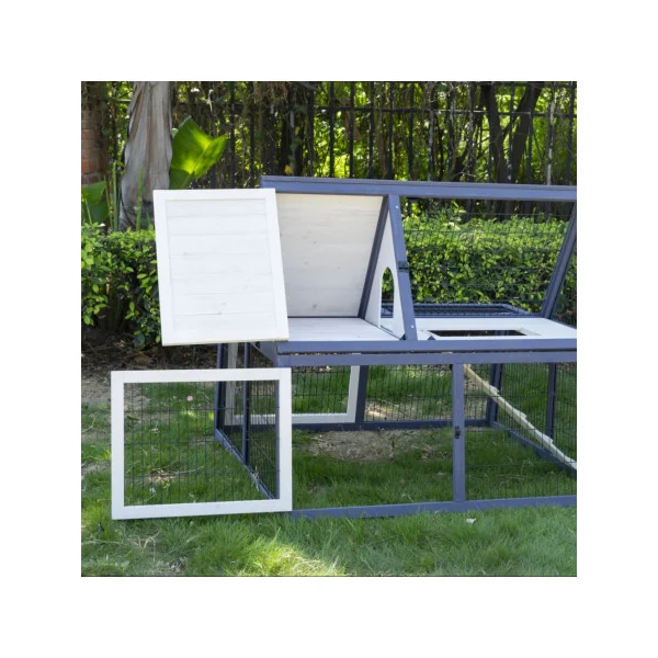 Clapier lapin anti renard avec grand enclos en bois gris et gris foncé