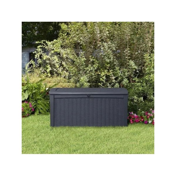 Coffre de jardin 400L gris Coffre de rangement en résine Coffre de stockage