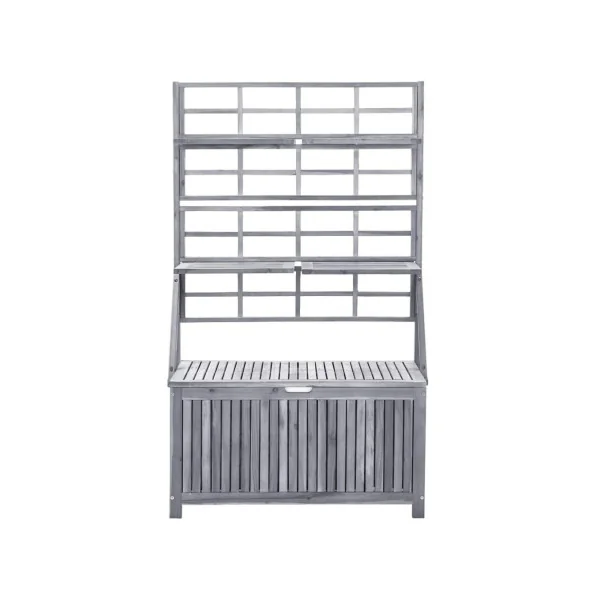 Coffre de jardin en acacia gris avec treillis coffre de rangement en bois coffre de stockage bois coffre extérieur en bois coffr