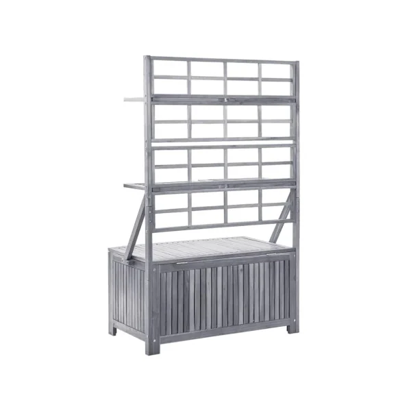 Coffre de jardin en acacia gris avec treillis coffre de rangement en bois coffre de stockage bois coffre extérieur en bois coffr