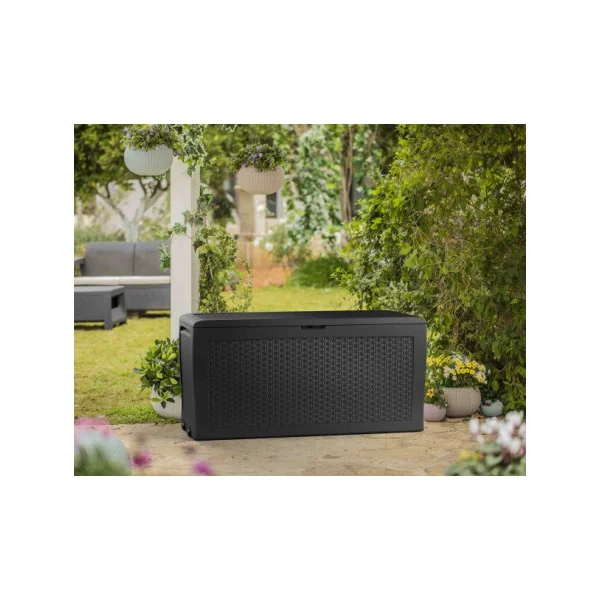 Coffre de jardin gris en résine 270L Coffre de rangement en résine coffre de stockage résine coffre extérieur
