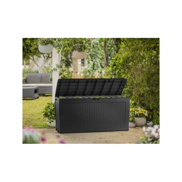 Coffre de jardin gris en résine 270L Coffre de rangement en résine coffre de stockage résine coffre extérieur