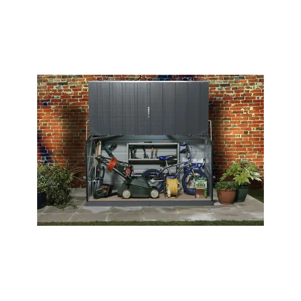 Coffre Jardin Métal Anthracite Acier Galvanisé Gainé PVC Coffre de Rangement en Métal Coffre Stockage Métal coffre extérieur