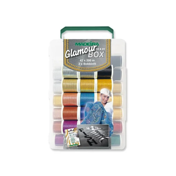 Coffret de Fils à Broder Madeira Softbox Glamour N°12 et N°20 - 42 Couleurs Étincelantes pour des Créations Uniques