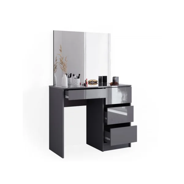 Coiffeuse 4 Tiroirs Anthracite Brillant Coiffeuse avec rangement Coiffeuse maquillage Coiffeuse femme