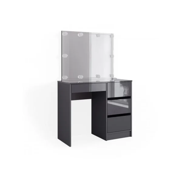 Coiffeuse 4 Tiroirs Anthracite Brillant + LED Coiffeuse avec rangement Coiffeuse maquillage Coiffeuse femme