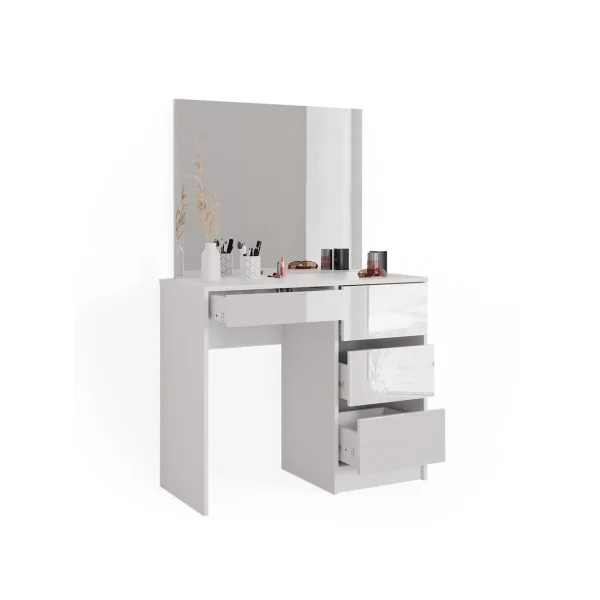 Coiffeuse 4 Tiroirs Blanche Haute Brillance Coiffeuse avec rangement Coiffeuse maquillage Coiffeuse femme