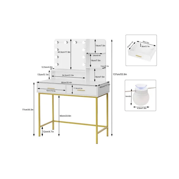 Coiffeuse avec miroir et LED Coiffeuse moderne Table maquillage Coiffeuse femme Coiffeuse chambre