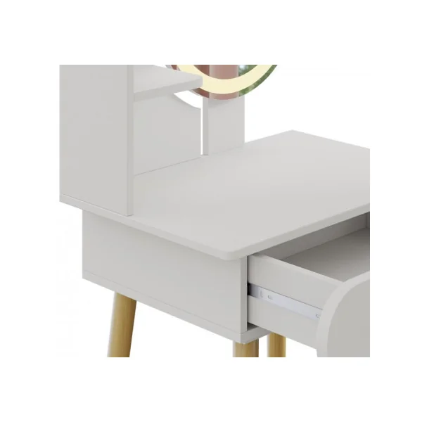 Coiffeuse blanche 1 tiroirs Miroir LED + Tabouret Table manucure Coiffeuse femme esprit scandinave