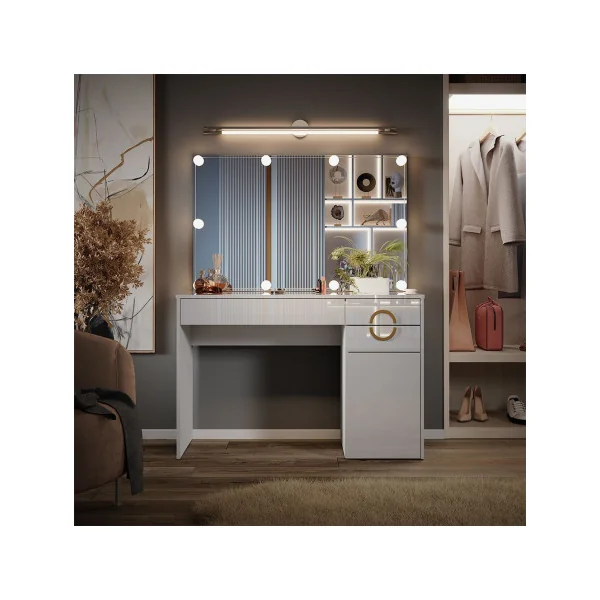 Coiffeuse Blanche 3 Tiroirs + Miroir + LED + Table Maquillage Moderne avec Rangements