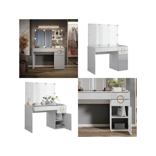 Coiffeuse Blanche 3 Tiroirs + Miroir + LED + Table Maquillage Moderne avec Rangements