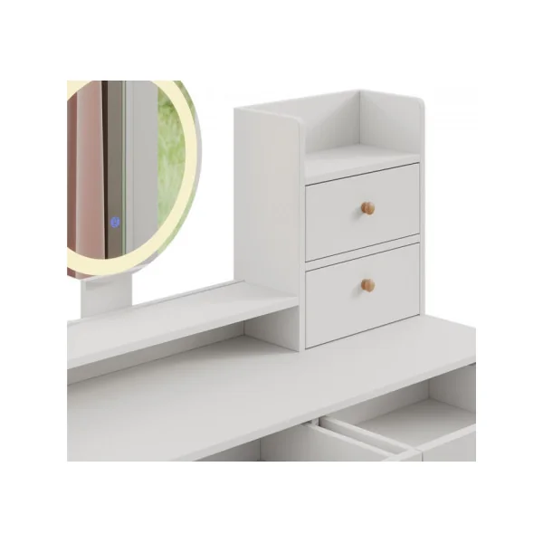 Coiffeuse Blanche 4 tiroirs Miroir LED + Tabouret Table manucure Coiffeuse femme esprit scandinave