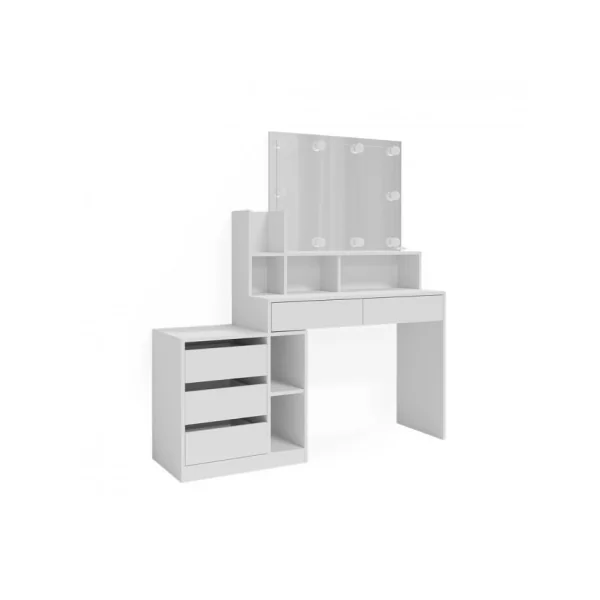 Coiffeuse Blanche 5 Tiroirs avec Miroir + LED Coiffeuse femme Coiffeuse Moderne Table Maquillage