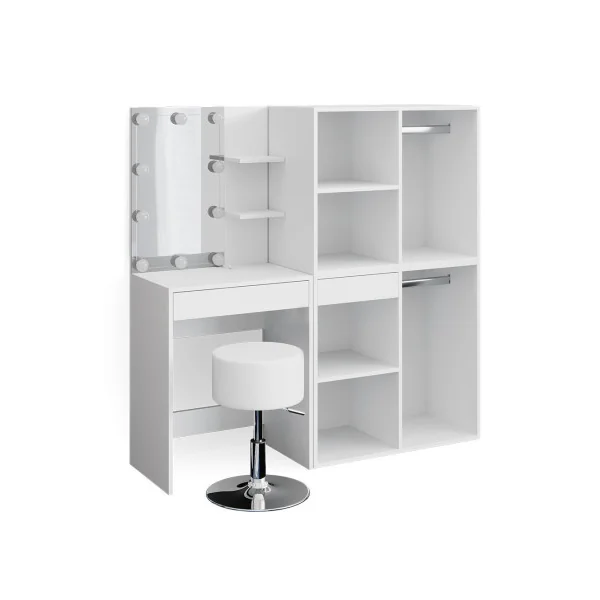 Coiffeuse blanche avec rangement + LED + Tabouret Coiffeuse maquillage Coiffeuse femme Coiffeuse chambre