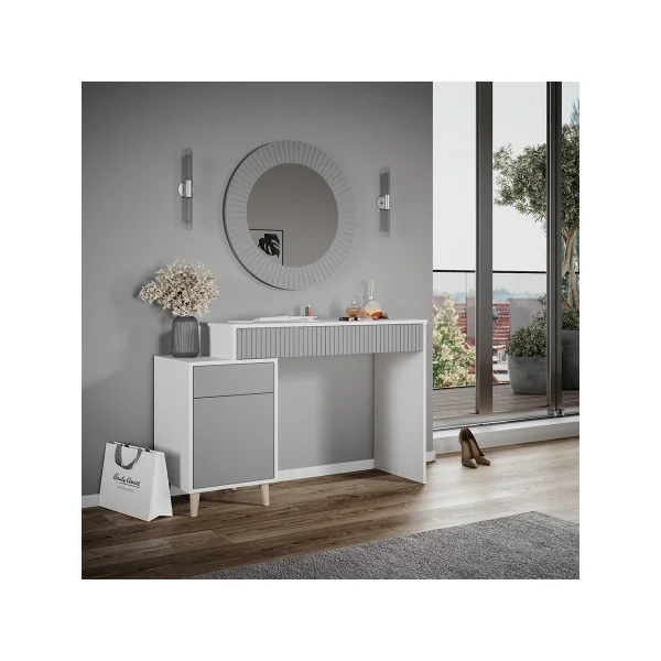 Coiffeuse blanche et grise Coiffeuse moderne Coiffeuse maquillage Coiffeuse femme Table manucure