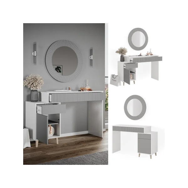 Coiffeuse blanche et grise Coiffeuse moderne Coiffeuse maquillage Coiffeuse femme Table manucure