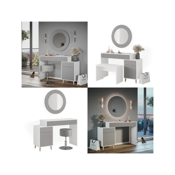 Coiffeuse blanche et grise Coiffeuse moderne Coiffeuse maquillage Coiffeuse femme Table manucure