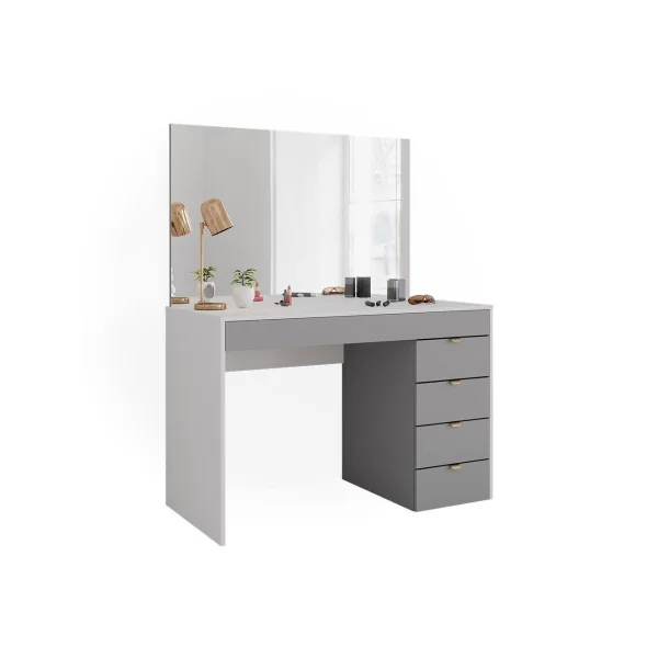Coiffeuse Blanche et Grise Moderne 5 Tiroirs Table Maquillage Coiffeuse femme Coiffeuse chambre