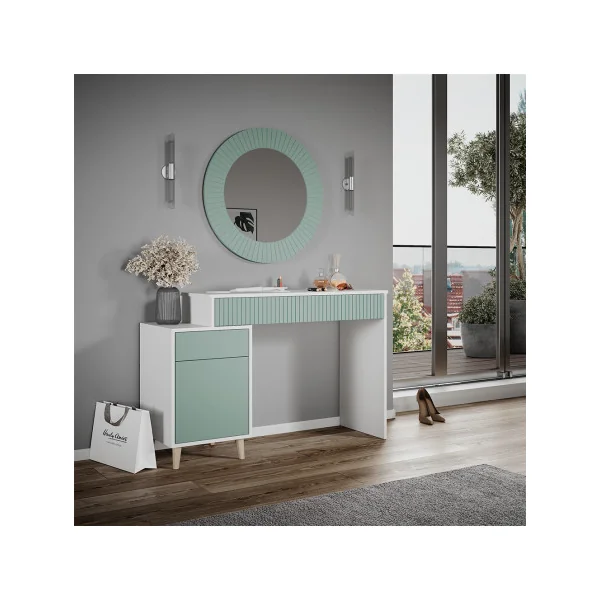 Coiffeuse blanche et vert menthe Coiffeuse moderne Coiffeuse maquillage Coiffeuse femme Table manucure