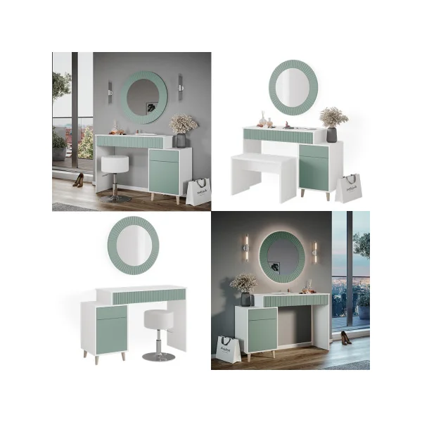 Coiffeuse blanche et vert menthe Coiffeuse moderne Coiffeuse maquillage Coiffeuse femme Table manucure