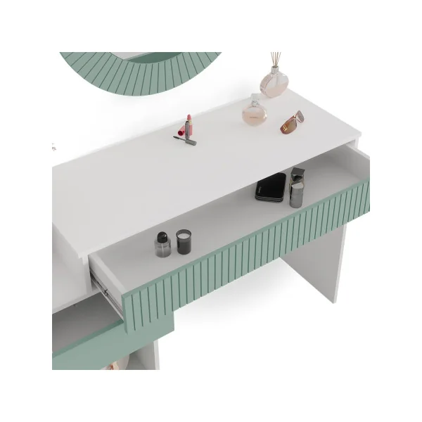 Coiffeuse blanche et vert menthe Coiffeuse moderne Coiffeuse maquillage Coiffeuse femme Table manucure